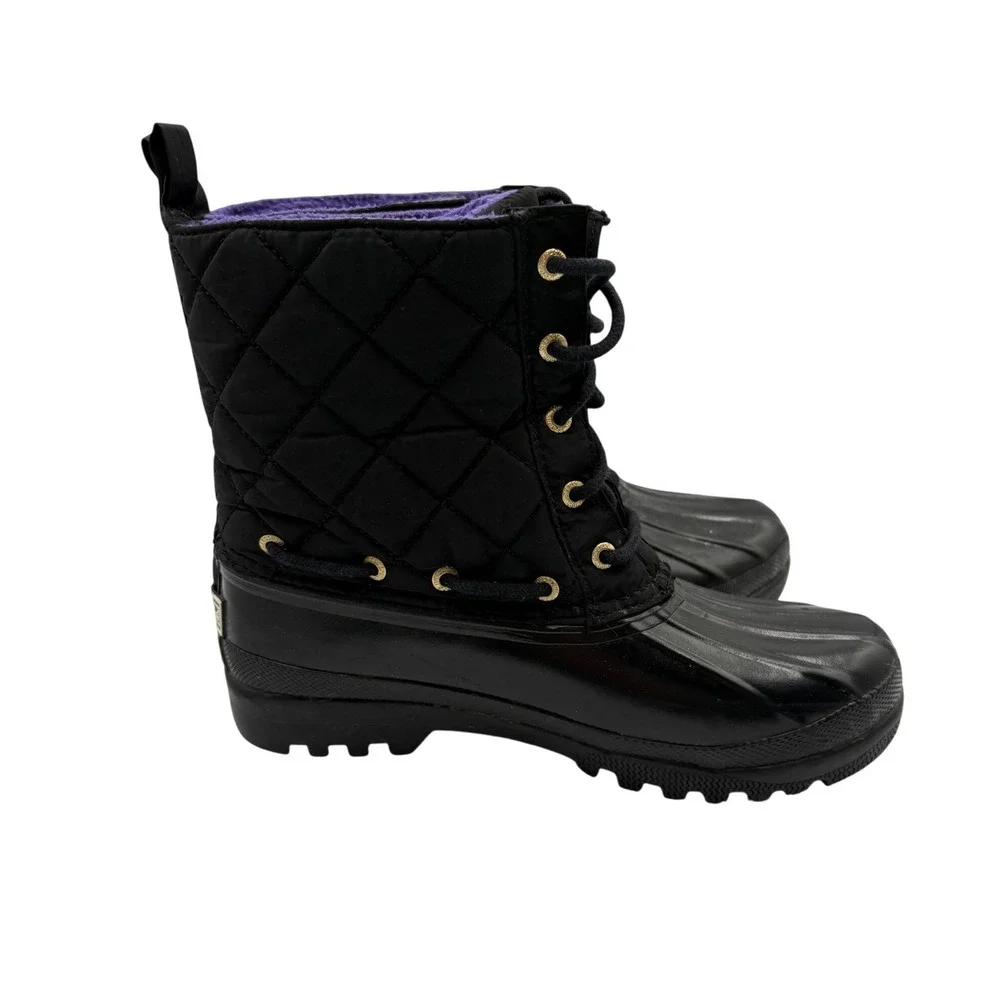 Sperry Saltwater Duck Boots Womens 6 Black Good Quilted Waterproof Rain Snow